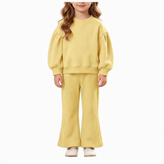 Girls Sweatshirt Set Children Long Sleeve Hoodie Flared Pants Two Piece Casual Set 6-24 Months 2T 3T 4T 5T 6T Children Yellow,3-4 Years