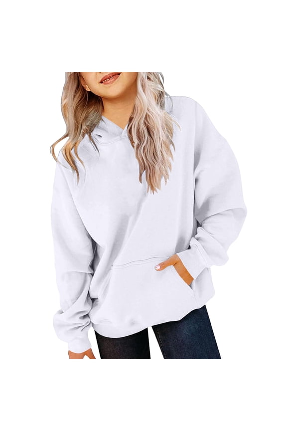 Girls Clothes Sport Pullover Custom Sweatshirt Lightweight Hoodies Minimalist Solid Color Pullover Basic Sweatshirts for Girls Trendy