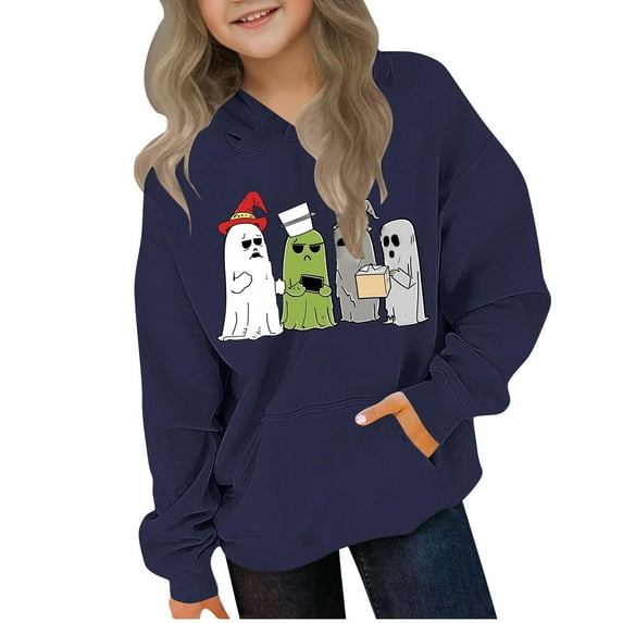 Girls Sweatshirt Sweater Crewneck Oversized Pullover Cotton Clothes Printed Long Sleeves Tops Casual Fleece Sweater with Pocket Fall Winter Warm Sweatshirts Kids Hoodies