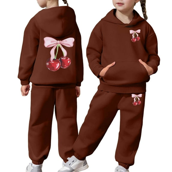 Girls Sweatshirt And Sweatpants Set For Kids 2 Piece Workout Sets For Boys Long Sleeve Shirts Oversized Hoodies Print Hooded Comfy Tops With Pockets Outfits 2025 Fall Clothes #08 Coffee,10-11Y