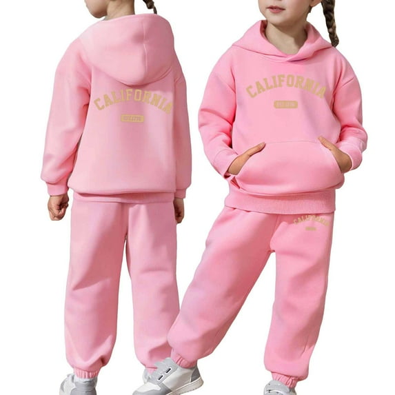Girls Sweatshirt And Sweatpants Set For Kids 2 Piece Workout Sets For Boys Long Sleeve Shirts Oversized Hoodies Print Hooded Comfy Tops With Pockets Outfits 2025 Fall Clothes #07 Pink,12-13Y