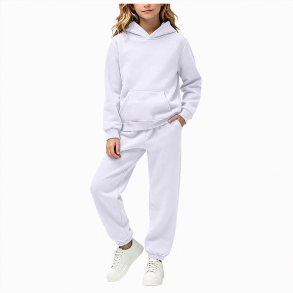Girls Sweatshirt and Sweatpants Set Kids Casual Pullover Hooded Sweatshirt and Sweatpants 2Pcs Set 6-24 Months 2T 3T 4T 5T 6T Children White,6-7 Years