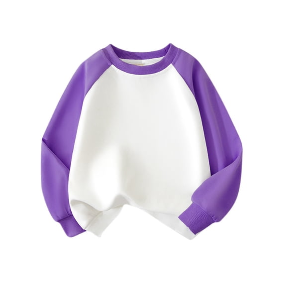 Girls Sweatshirt,Sweatshirt Color Block Splice Crewneck Pullover Casual Hoodie Top for Children,Sweatshirts for Girls,Purple,4-5 Years