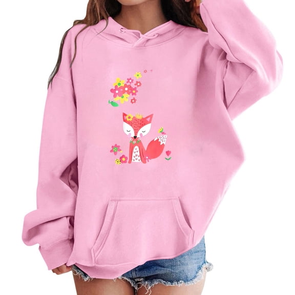 Girls Sweatshirt Teen Hoodies Long Sleeve Pullover Sweatshirt Sweet Printed Sweatshirts Tops Pocket Pullover Hoodies Cute Pattern Print Sweatshirts for Women Loose Fit