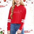 thumbnail image 1 of Girls Sweatshirt Top Print Cropped Hoodie Short Boxy Fit Pullover Teen Solid Color Letter Graphic Top For 3-14 Years(Red,10-12 Years), 1 of 4