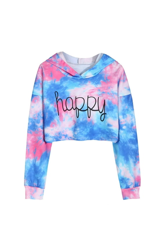 Toddler Boys Girls Sweatshirts Tops Long Crops Tiedye Kids Teen Pullover Hoodies Sleeve Tops Blue