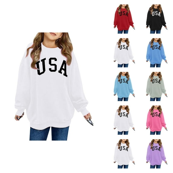 Girls Sweatshirt Winter Warm Letter Printed Solid Color Long Sleeve Round Neck Loose Fit Pullover Casual Comfortable Soft Outerwear Coat 2025 Fashion Street Style Tops for Kids Famaliy Party