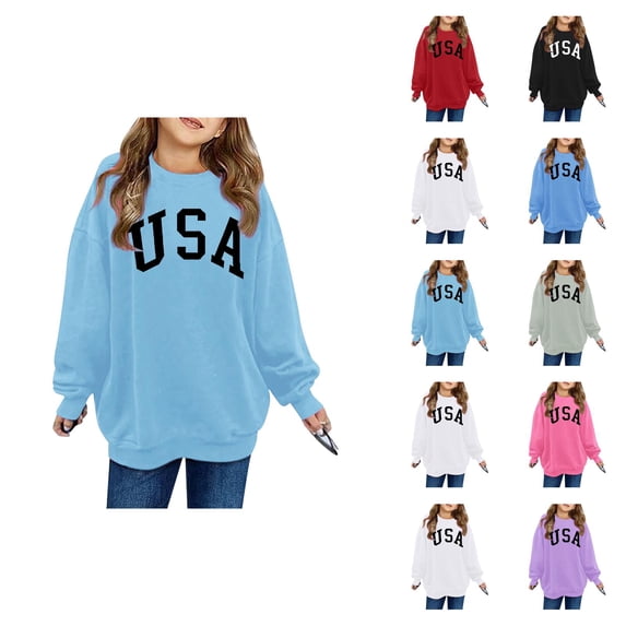 Girls Sweatshirt Winter Warm Letter Printed Solid Color Long Sleeve Round Neck Loose Fit Pullover Casual Comfortable Soft Outerwear Coat 2025 Fashion Street Style Tops for Kids Famaliy Party