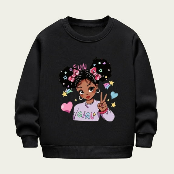Girls Sweatshirts 3D Novelty Jumper Kids Tops Teen Sweatshirts Long Sleeve Pullover Black 11-12 Years