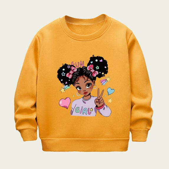 Girls Sweatshirts 3D Novelty Jumper Kids Tops Teen Sweatshirts Long Sleeve Pullover Yellow 7-8 Years