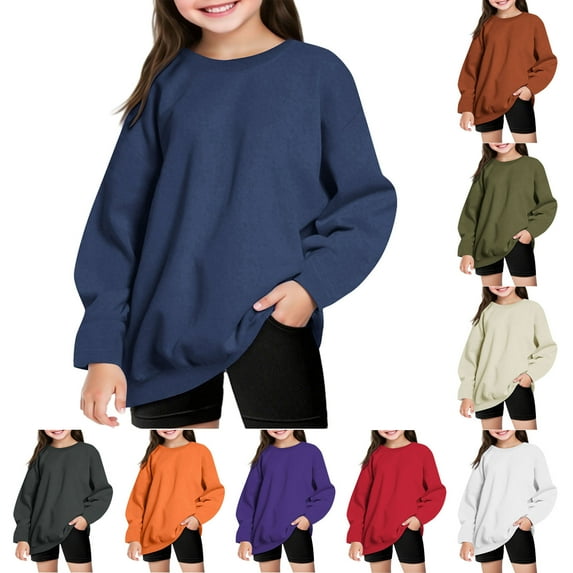 Girls Sweatshirts Crewneck Oversized Pullover for Toddler Clothes Girl Cotton Top Long Sleeve Casual Cotton Fall Winter Fleece Warm Sweatshirts for Kids