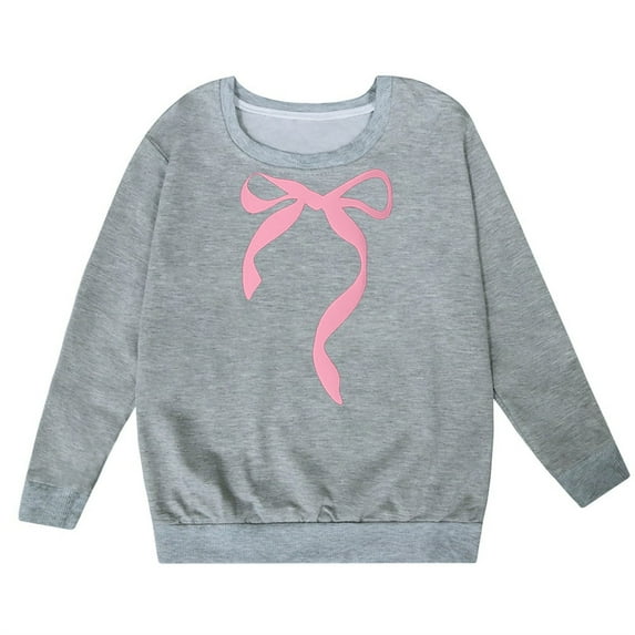 Girls Sweatshirts Cute Bow Graphic Crew Neck Long Sleeve Pullover Tops For Girl Soft Comfy Unisex Kids Graphic Hoodies Grey 3-4 Years