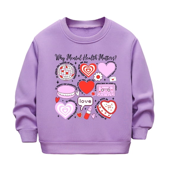 Girls Sweatshirts Heart Sweatshirt Long Sleeve Casual Thick Warm Round Neck Boys Girls Hoodie Girls Hoodies Purple 3 Years-4 Years