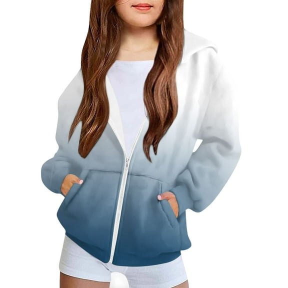 Girls Sweatshirts Hoodie Full Zip Crewneck Pullover Long Sleeve Pocket Casual School for Kids Jacket