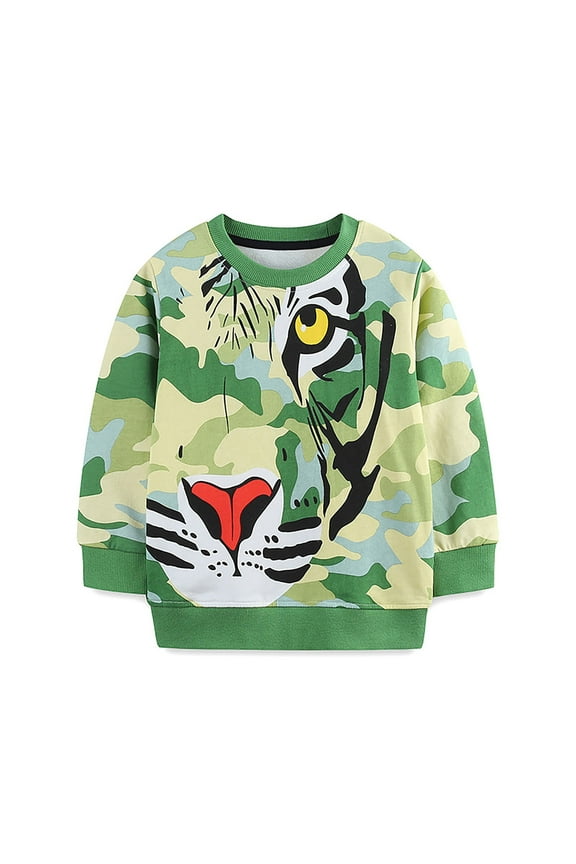 Girls Sweatshirts Lion Forest Print Long Sleeve Crewneck Pullover Sweatshirt Sweater Casual Girls Hoodie Green 12 M-18 M