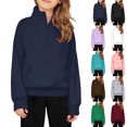 thumbnail image 1 of Girls Sweatshirts Long Sleeve Quarter Zip Sweatshirt Casual Loose Fit Pullover Tops Navy Sweatshirt Kids Size 5-14 Years, 1 of 4