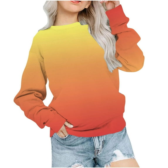 Girls Sweatshirts Pullover Tops, Ombre Color Crewneck Sweatshirts for Teen Girl Boy, Cute Kids Long Sleeve Blouse, 1-14Y