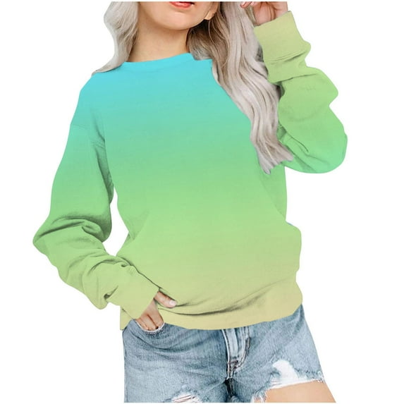 Girls Sweatshirts Pullover Tops, Ombre Color Crewneck Sweatshirts for Teen Girl Boy, Cute Kids Long Sleeve Blouse, 1-14Y