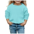 thumbnail image 1 of Girls Sweatshirts Solid Long Sleeve T-Shirts Kids Fall Oversized Tops Casual Crewneck Tees,Blue,14-15 Years, 1 of 5