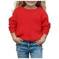 thumbnail image 1 of Girls Sweatshirts Solid Long Sleeve T-Shirts Kids Fall Oversized Tops Casual Crewneck Tees,Red,11-12 Years, 1 of 5