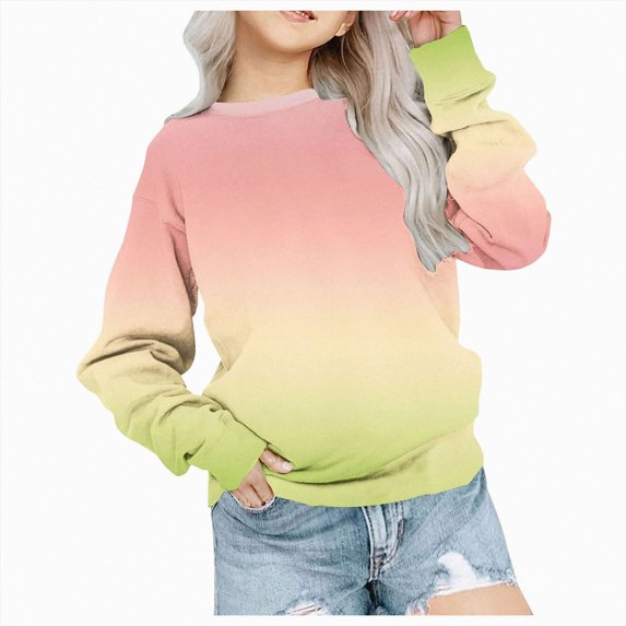 Girls Sweatshirts for Teen Girls Solid Color Round Neck Oversized Sweatshirt Kids Fashion Long Sleeve Pullover Tops Kaprioy Girls Sweatshirt