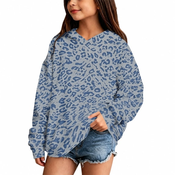 Girls Sweatshirts14-16 Long Sleeve Leopard Print Girls Hoodie Crewneck Y2k Top Winter Casual Aesthetic Girl Clothes with Pocket
