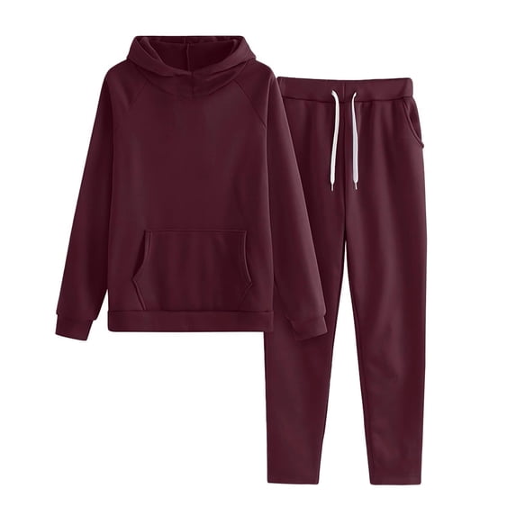 Girls Sweatsuit 2 Piece Outfits - Hoodie Sweatshirts And Sweatpants with Pockets Fall Winter Fashion Jogger Sets, Wine, 11-12 Years