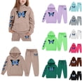 thumbnail image 1 of Girls Sweatsuit 2 Piece Set Buttrfly Print Long Sleeve Hoodies Drawstring Joggers Casual Fall Winter Comfortable Outfits for Girls 10-11 Years, 1 of 5