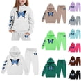 thumbnail image 1 of Girls Sweatsuit 2 Piece Set Buttrfly Print Long Sleeve Hoodies Drawstring Joggers Casual Fall Winter Comfortable Outfits for Girls 8-9 Years, 1 of 5