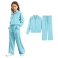 thumbnail image 1 of Girls Sweatsuit Blue Sweatsuit Quarter Zip Thumbhole Pullover Sweatshirts and Sweatpants Set Jogging Suits for Girls 5-6 Years, 1 of 9