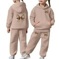 thumbnail image 1 of Girls Sweatsuit Bowknot Print Hoodie Jogger Soft Party Loungewear Comfy Play Casual Kids 2 Piece Outfits Khaki 4-5 Y, 1 of 7