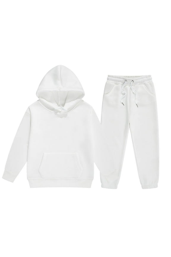 Girls Sweatsuit Child Toddler Boys Girls Long Sleeve Solid Warm Hoodie Pullover Tops Pants Kids Outfits Sweat Suit Toddler Sweatpants White 4 Years-5 Years