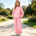 thumbnail image 1 of Girls Sweatsuit Fashion 2 Piece Hoodie and Sweatpants Set, Athletic Sets Hooded Sweatshirts and Wide Leg Joggers Warm Tracksuit with Pockets Fall Winter Back to School(Pink,13-14Years), 1 of 4