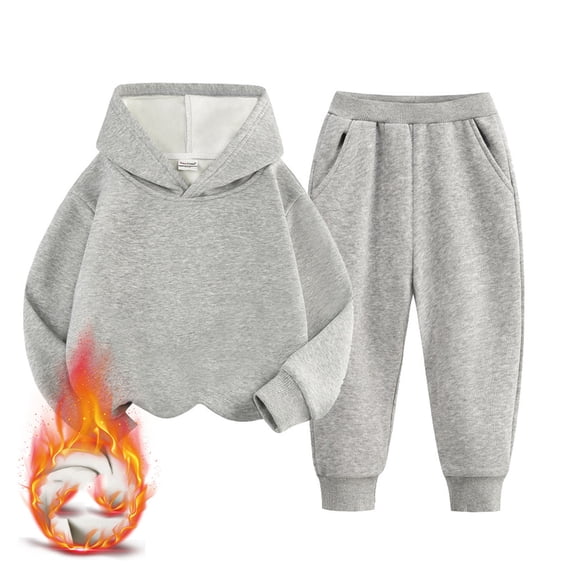 Girls Sweatsuit Fashion 2 Piece Fleece-lined Hoodie and Sweatpants Set Hooded Sweatshirts and Wide Leg Sweatpants with Pockets Fall Winter Home Back to School Clothes Gray 1-2Years