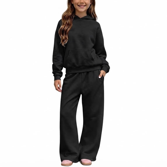 Girls Sweatsuit Fashion 2 Piece Hoodie and Sweatpants Set 5-13 Years | Girls Athletic Sets Hooded Sweatshirts and Wide Leg Joggers Warm Tracksuit with Pockets Fall Winter Back to School Clothes