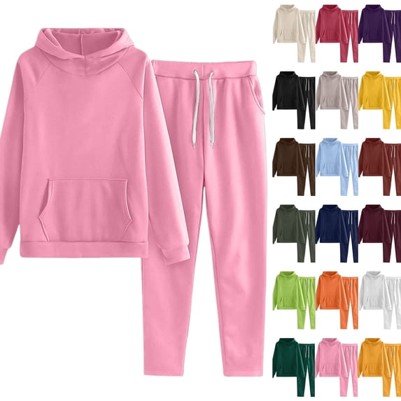 Girls Sweatsuit Fashion 2 Piece Outfits Hoodie and Sweatpants Set Tracksuit with Pockets Back to School Clothes, Pink, 13-14 Years