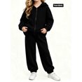 thumbnail image 1 of Girls Sweatsuit Full Zip Hoodie Sets 2 Piece Sweatshirt and Joggers Set, Long Sleeve Fall Outfit Soft Winter Comfy Clothes for 3-13Y(Black, 7-8Years), 1 of 9