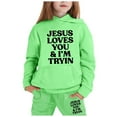 thumbnail image 1 of Girls Sweatsuit Girls 2 Piece Outfits Children's Long Sleeved Hooded Hoodie Set, 1 of 3