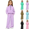 thumbnail image 1 of Girls Sweatsuit Kids Toddler Half Zip Thumb Hole Sweatshirts and Baggy Wide Leg Sweatpants Sweat Suits Set for Teen,Light Purple 9-10 Years, 1 of 8