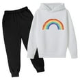 thumbnail image 1 of Girls Sweatsuit Outfits Size 6 Rainbow Hooded Sweatshirt Sweatpants Fashion Pullover Casual Kids 2 Piece Pant Sets, White, 7 Years, 1 of 2