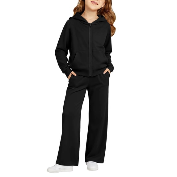 Girls Sweatsuit Set 2 Piece Full Zip Hoodie and Wide Leg Sweatpants Soft 2-Piece Back to School Tracksuits
