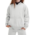 thumbnail image 1 of Girls Sweatsuit Set 2 Piece Outfits Girls Sweatshirt 2T Zipper Hooded Sweatshirt Wide Leg Sweatpants Kids Clothes with Pockets(Size 7-8 Years,fg2-White), 1 of 4