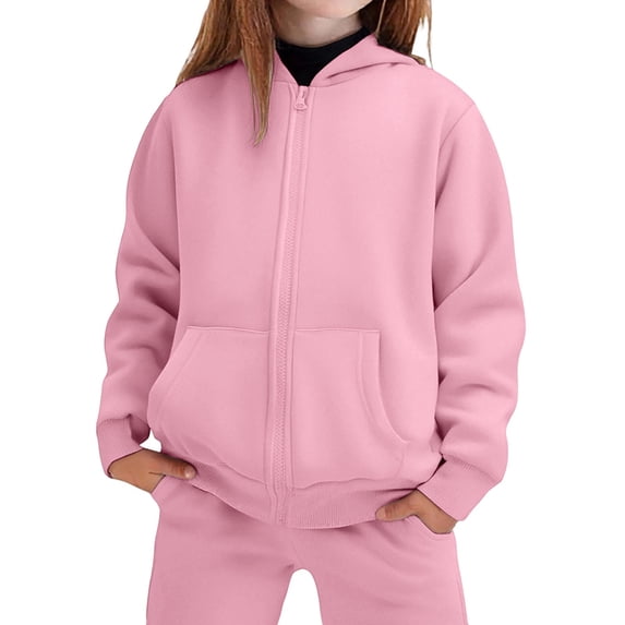 Girls Sweatsuit Set 2 Piece Outfits Girls Sweatsuit 2T Zipper Hooded Sweatshirt Wide Leg Sweatpants Kids Clothes with Pockets(Size 5-6 Years,fg2-Light Pink)