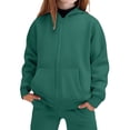 thumbnail image 1 of Girls Sweatsuit Set 2 Piece Outfits Sweatsuits for Girls Zipper Hooded Sweatshirt Wide Leg Sweatpants Kids Clothes with Pockets(Size 9-10 Years,fg2-Dark Green), 1 of 4