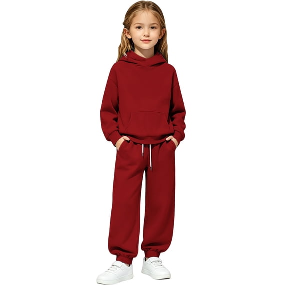 Girls Sweatsuit Set 2 Piece Soft Long Sleeve Hoodie Sweatshirt and Sweatpants for Kids Fall Clothes Athletic Sweat Suit 6-7 Years