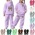 thumbnail image 1 of Girls Sweatsuit Set Bow 2 Piece Sets Sweatsuit for Girl Cute Kids Fall and Winter Clothes Graphic Hoodies and Sweatpants Outfits(Dark Green,3-4 Years), 1 of 8