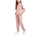 thumbnail image 1 of Girls Sweatsuit Set Girls 2 Piece Outfits Cap Sleeve Tops Long Wide Leg Pants Set Sweatsuits 6-14 Years, 1 of 6