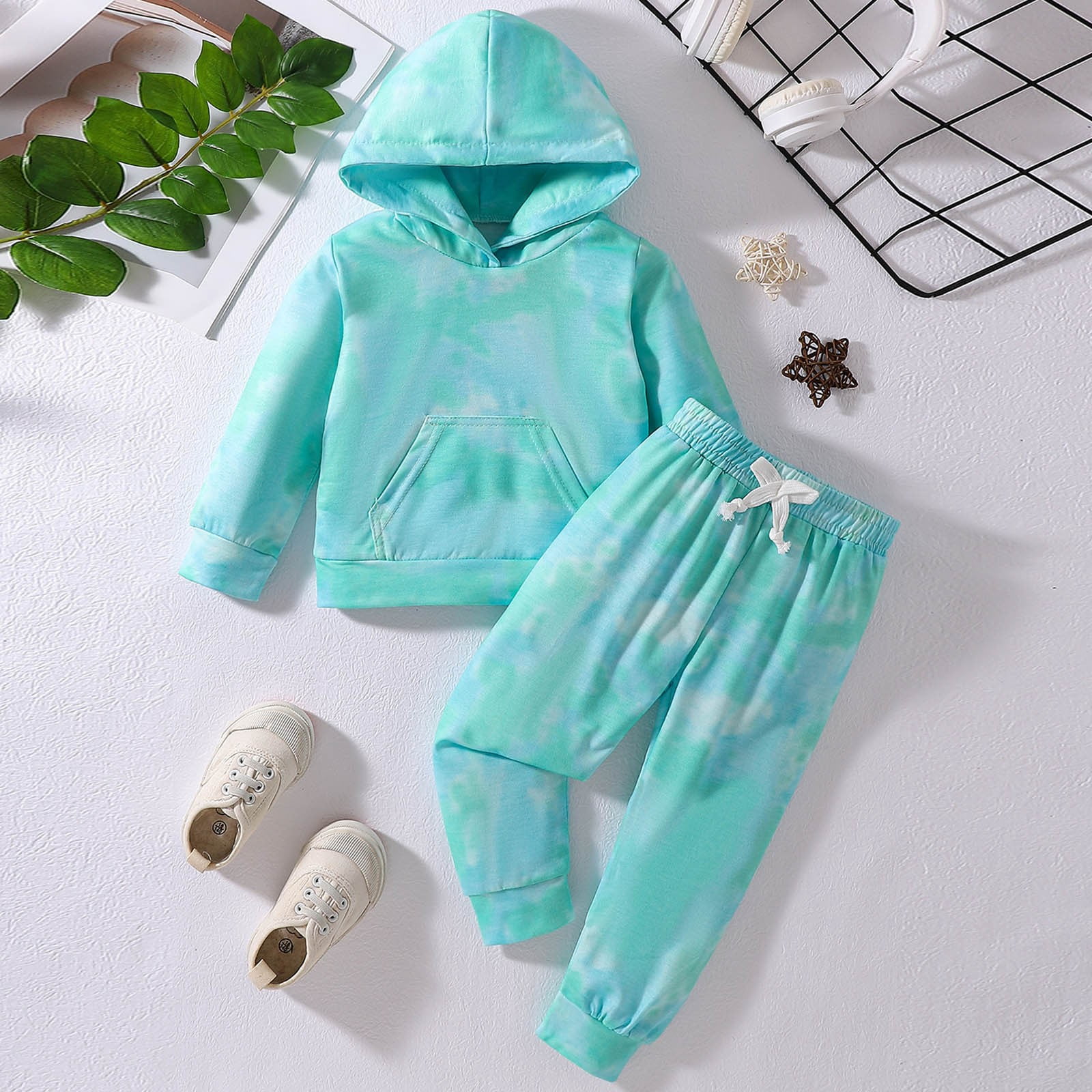 Girls Winter Fleece Suit – Catgirl Printed Sweatshirt & Polka Dot Trouser Set main image 0