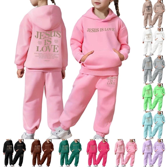 Girls Sweatsuit Set Letter Printed Long Sleeve Warm Hoodies Joggers Casual Fall Winter Kids Stylish Comfortable 2 Piece Outfits for Girls 2-3 Years