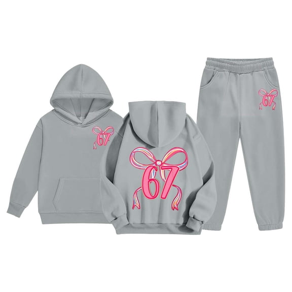 Girls Sweatsuit Size 14-16 Casual Outfit Printed Hoodie and Pants Comfy Two Piece Wear